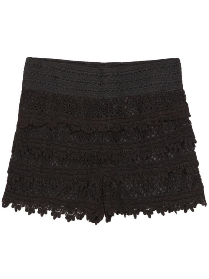Romwe Crochet Layered Lace Black Shorts