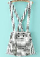 Romwe Straps Striped With Buttons Grey Jumpsuit