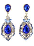 Romwe Blue Drop Gemstone Gold Hollow Earrings