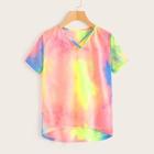 Romwe Tie Dye Criss Cross Dip Hem Tee