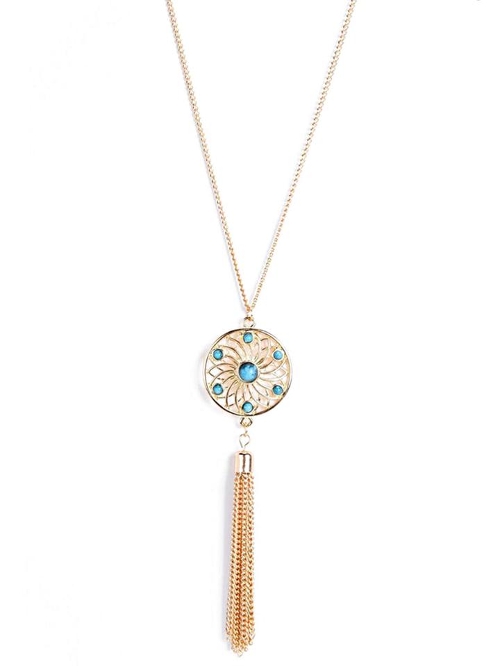 Romwe Round & Tassel Pendant Chain Necklace