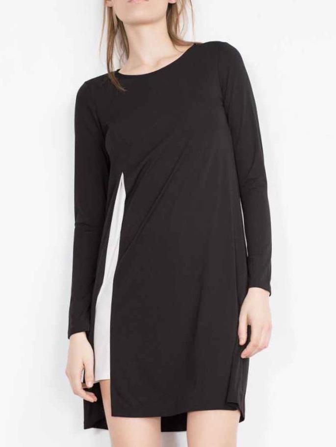 Romwe Long Sleeve Contrast Tshirt Dress With Keyhole Back