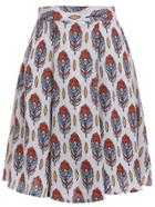 Romwe Elastic Waist Feather Print Skirt