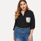 Romwe Plus Snake Skin Print Pocket Panel Chiffon Blouse