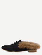 Romwe Black Plated Ring Fur Lined Suede Loafer Slippers