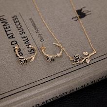 Romwe Rose Detail Pendant Necklace & Hoop Earrings