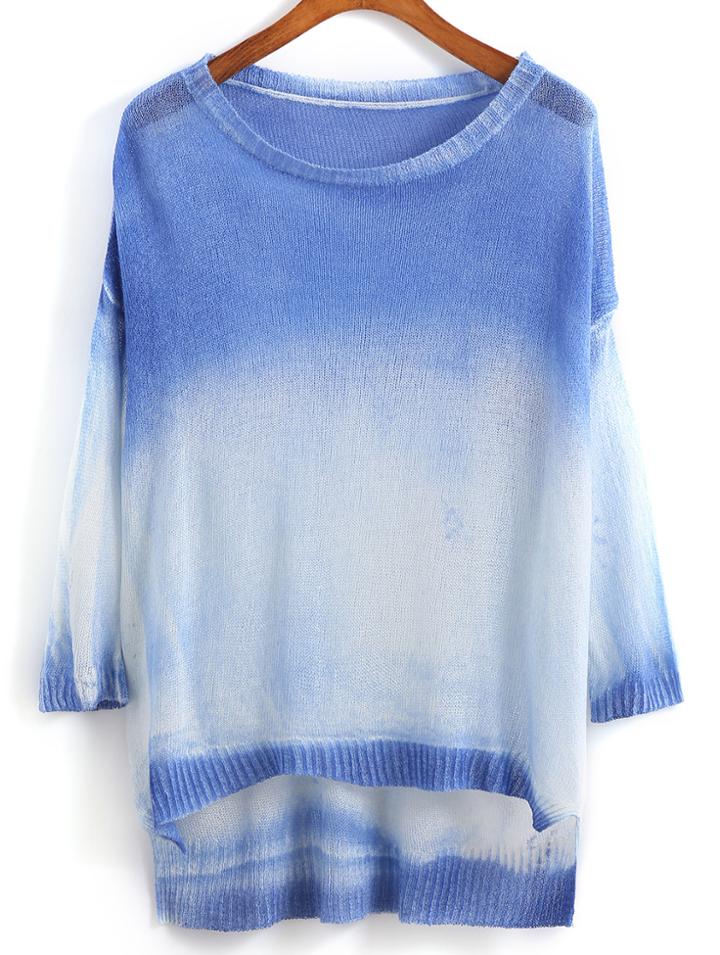 Romwe Dip Hem Ombre Knit Sweater