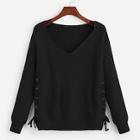 Romwe Lace Up Side V-neck Jumper