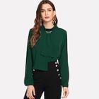 Romwe Rhinestone Detail Keyhole Back Blouse