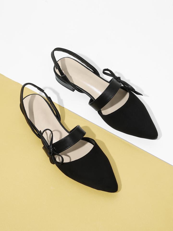 Romwe Pointed Toe Bow Slingbacks Flats