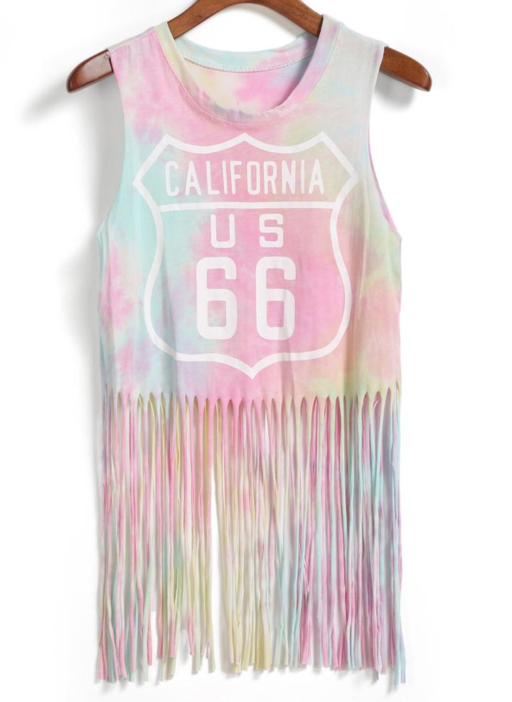 Romwe With Tassel Patchwork Number Print Tank Top