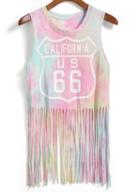Romwe With Tassel Patchwork Number Print Tank Top
