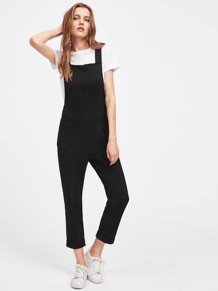 Romwe Rolled Hem Pockets Side Overall Pants