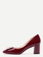 Romwe Burgundy Square Toe Metal Decorated Chunky Pumps