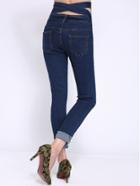 Romwe Crisscross Back High Waist Denim Pant