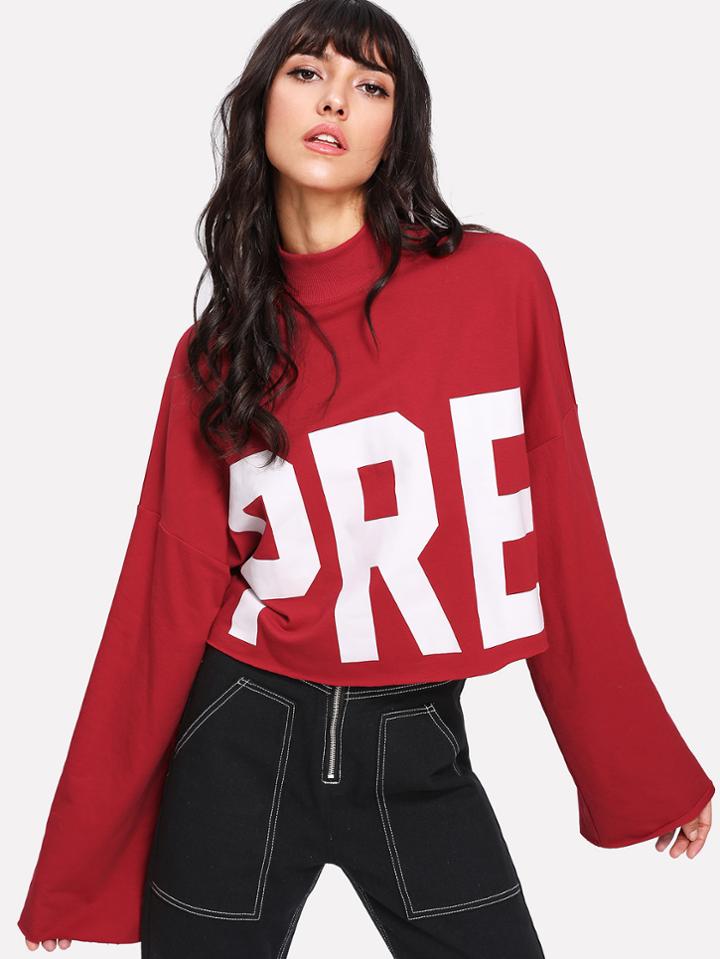 Romwe Letter Print Drop Shoulder Pullover
