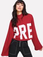Romwe Letter Print Drop Shoulder Pullover