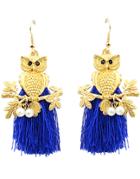 Romwe Blue Owl Pearl Tassel Earrings