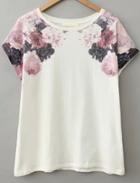 Romwe Floral Short Sleeve Loose T-shirt