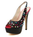 Romwe Black Rivet High Heel Peep Toe Shoes