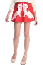 Romwe Romwe Christmas Cat Print Red Skirt