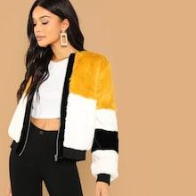 Romwe Cut And Sew Faux Fur Coat
