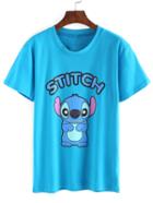 Romwe Cartoon Print Blue T-shirt