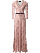 Romwe V Neck Long Sleeve Lace Pink Dress
