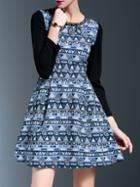 Romwe Multicolor Beading Zigzag Print A-line Dress