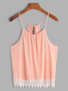 Romwe Pink Contrast Lace Trim Cami Top