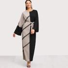 Romwe Plus Two Tone Contrast Crochet Long Hijab Dress