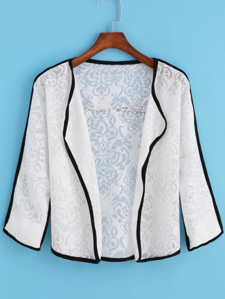 Romwe Contrast Edge Crochet Crop Coat