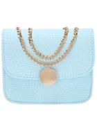 Romwe Blue Crocodile Embrossed Leather Double Chains Bag