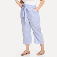 Romwe Plus Self Tie Waist Striped Pants