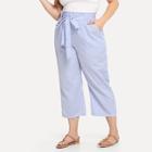 Romwe Plus Self Tie Waist Striped Pants