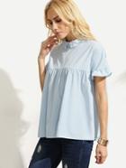 Romwe Blue Peter Pan Collar Button Back Blouse