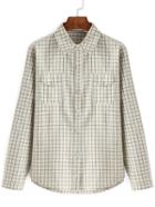 Romwe Lapel Plaid  Green Blouse With Pockets