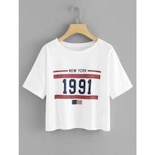 Romwe Plus Letter Print Round Neck Tee