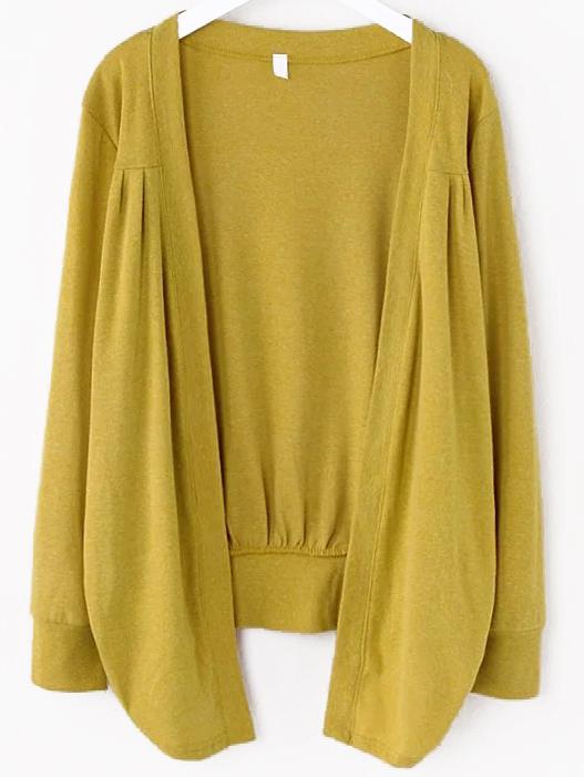 Romwe Yellow Asymmetrical Ruched Cardigan