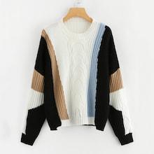 Romwe Color Block Mixed Knit Jumper