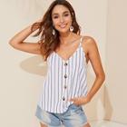 Romwe Double V Neck Vertical Stripe Cami Top