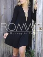 Romwe Black Long Sleeve Casual Dress