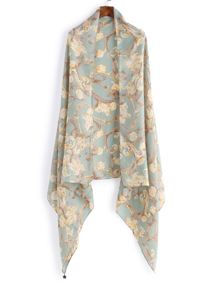Romwe Flower Print Chiffon Scarf