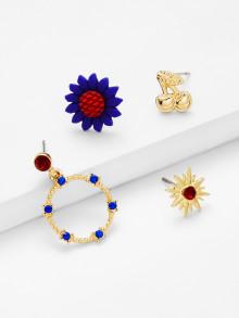 Romwe Flower & Cherry Design Earring Set