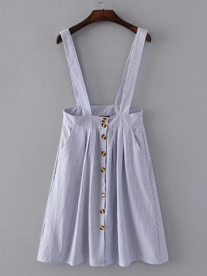 Romwe Pinstripe Overall Dress With Buttons
