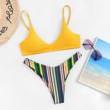 Romwe Random Striped Mix And Match High Leg Bikini