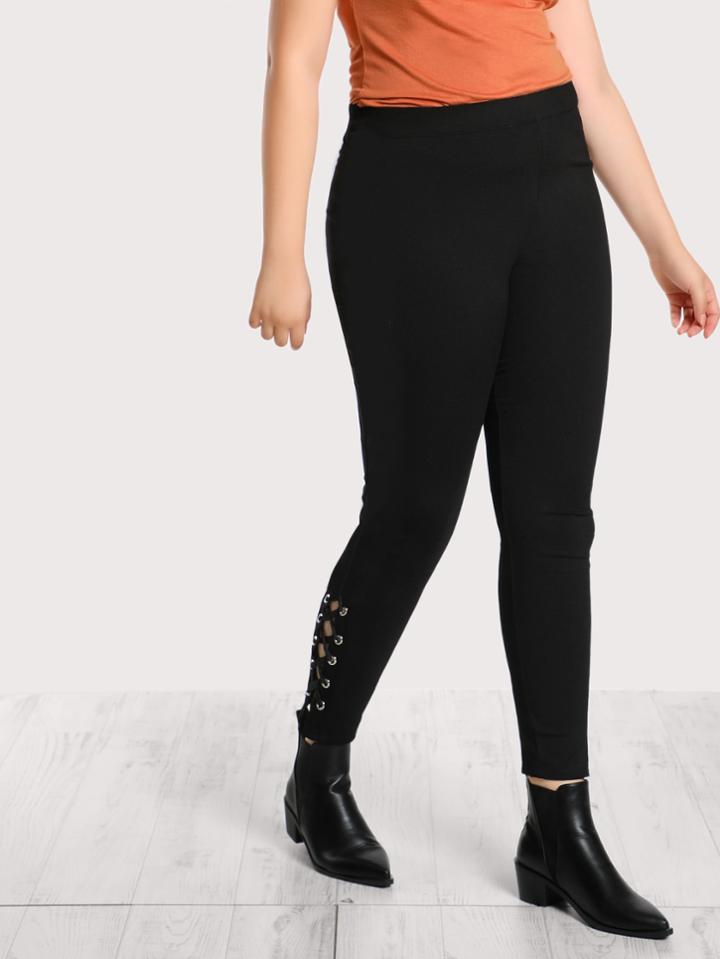 Romwe Grommet Lace Up Hem Pants