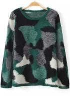 Romwe Camouflage Print Mohair Green Sweater