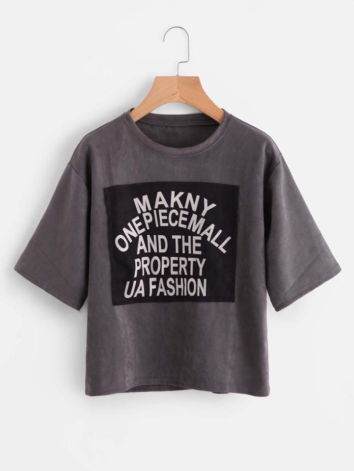 Romwe Letter Print Patch Tee
