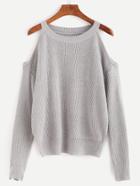Romwe Grey Open Shoulder Knit Sweater